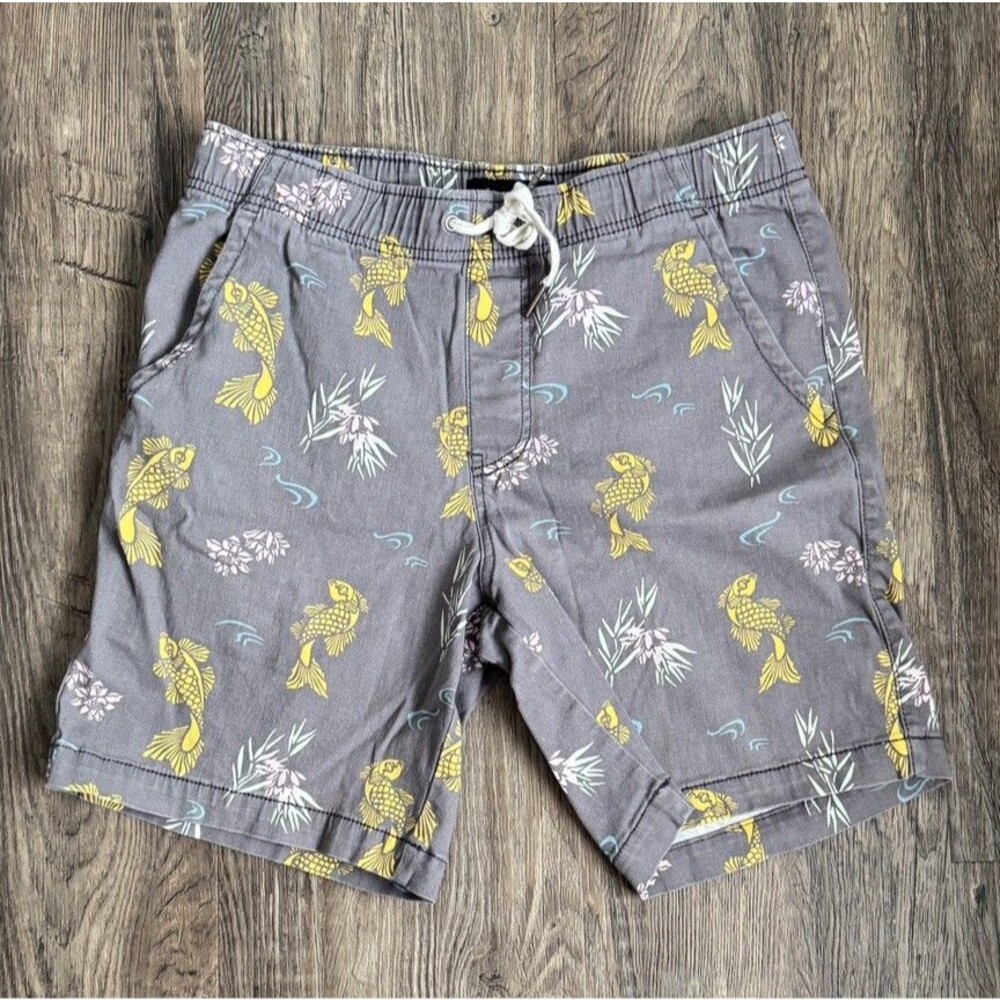 Denali Stretch Shorts Pull On Medium 32-34 Drawstring Gray Koi Fish Casual